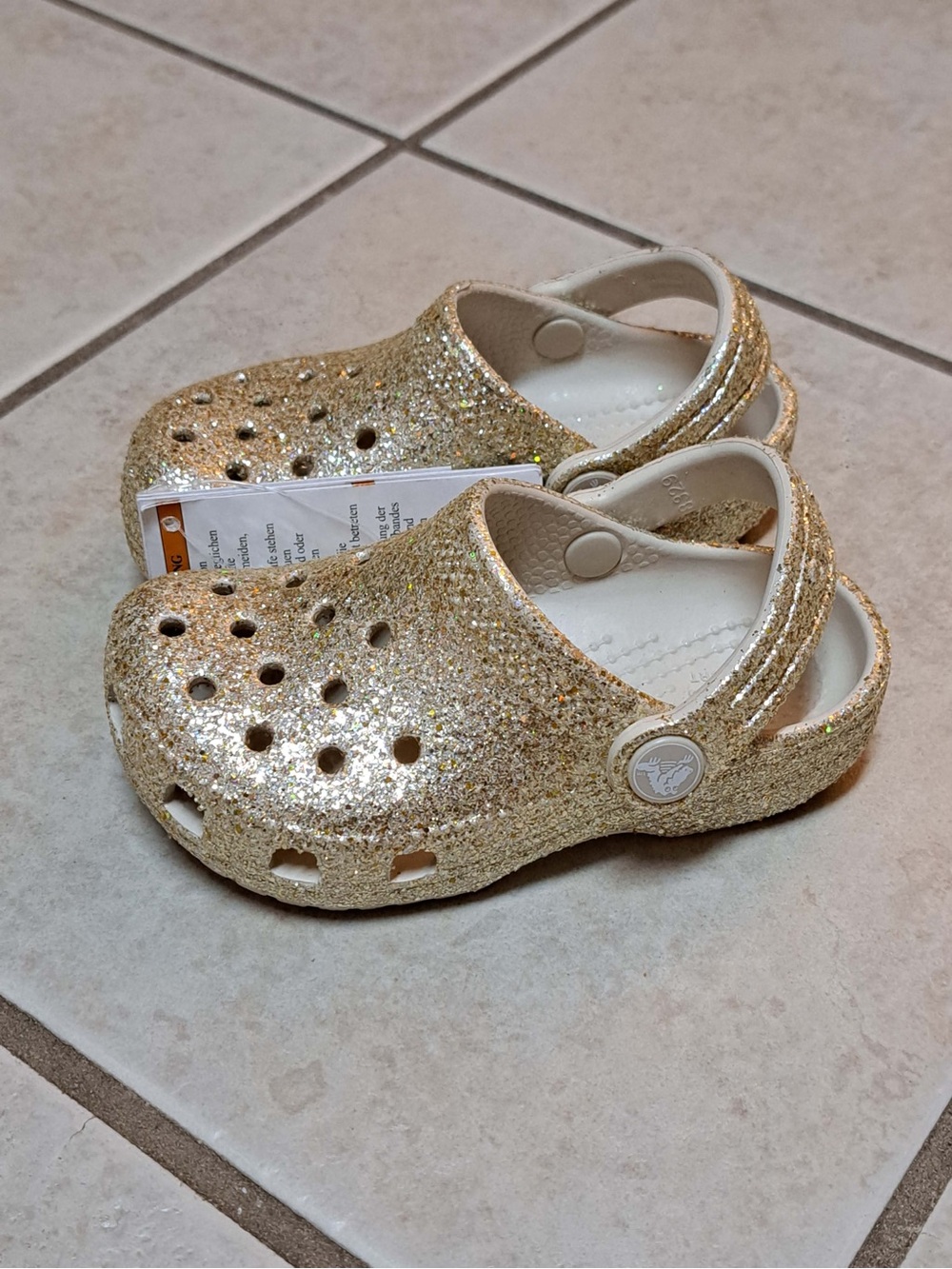 Crocs Classic Chunky Glitter Clogs - Gold - Toddler Kids Size C8